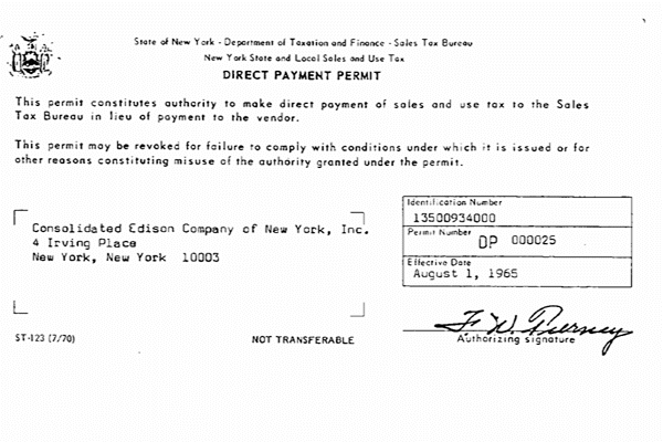 Con Edison: Accounts Payable - NYS sales tax payment permit